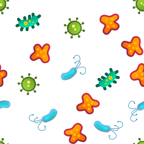 Bacteria, Bacterial Cells Vector Seamless Pattern Color Flat Illustration