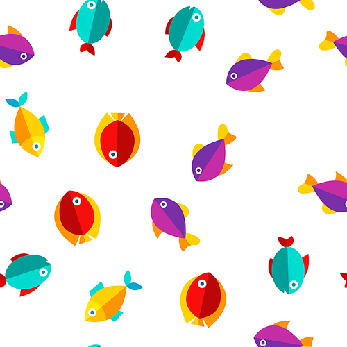 Fish, Exotic Species Vector Seamless Pattern Color Flat Illustration