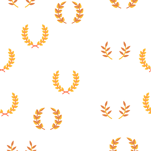 Laurel Branches Wreath Vector Color Seamless Pattern Flat Illustration
