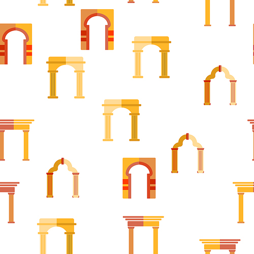 Classic Arch Vector Seamless Pattern Stone Columns Color Flat Illustration