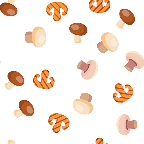 Champignon, Edible Mushroom Vector Seamless Pattern Flat Illustration