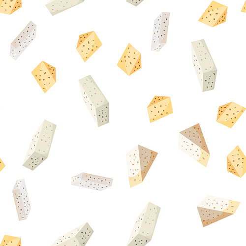 Feta, Cow Dairy Product Vector Seamless Pattern Curd Product Flat Illustration