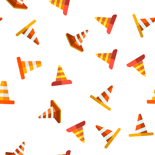 Traffic Orange Cones Vector Color Seamless Pattern Flat Illustration