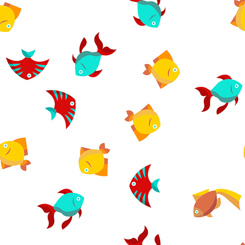 Fish, Exotic Species Vector Seamless Pattern Color Flat Illustration