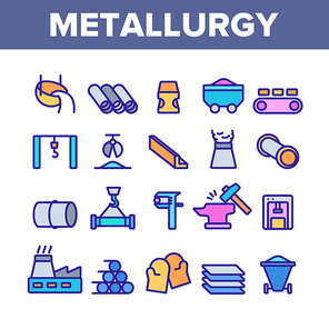 Metallurgy Collection Elements Vector Icons Set Thin Line. Steel And Metal Tube Metallurgy Production Concept Linear Pictograms. Metallurgical Industry Color Contour Illustrations