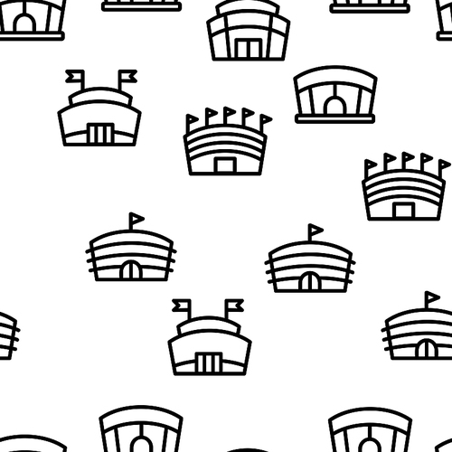 Arena Buildings Seamless Pattern Vector Contour Illustration