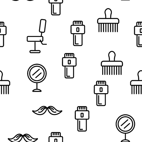 Barbershop Accessories Vector Seamless Pattern Contour Illustration