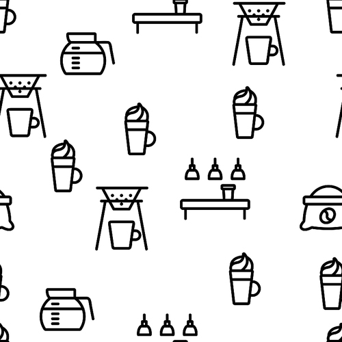 Barista Equipment Seamless Pattern Vector Contour Illustration