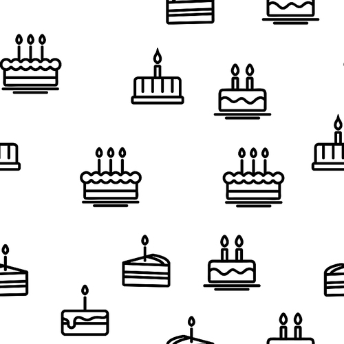 Birthday Cake Seamless Pattern Vector Contour Illustration