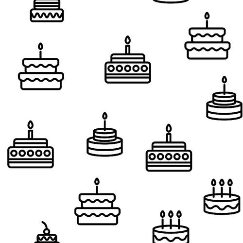 Birthday Cake Seamless Pattern Vector Contour Illustration