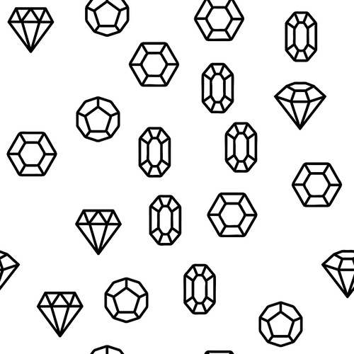 Diamonds, Gems Vector Seamless Pattern Contour Illustration