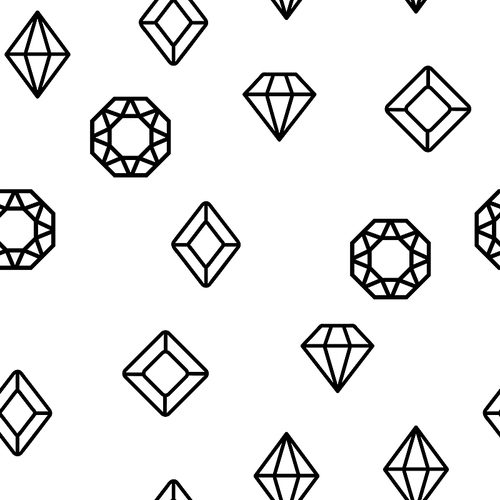 Diamonds, Gems Vector Seamless Pattern Contour Illustration