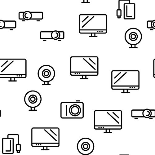 Different Devices Seamless Pattern Vector Contour Illustrations