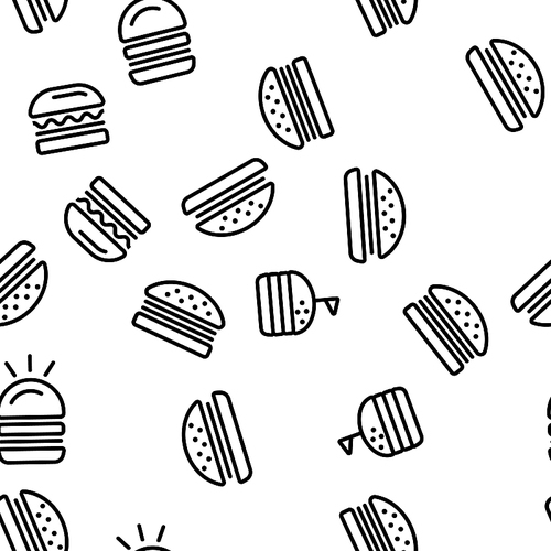 Delicious Burger Seamless Pattern Vector Contour Illustration