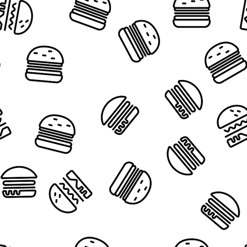 Delicious Burger Seamless Pattern Vector Contour Illustration