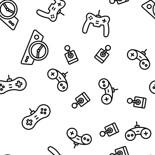 Gaming Joystick Vector Seamless Pattern Contour Illustration