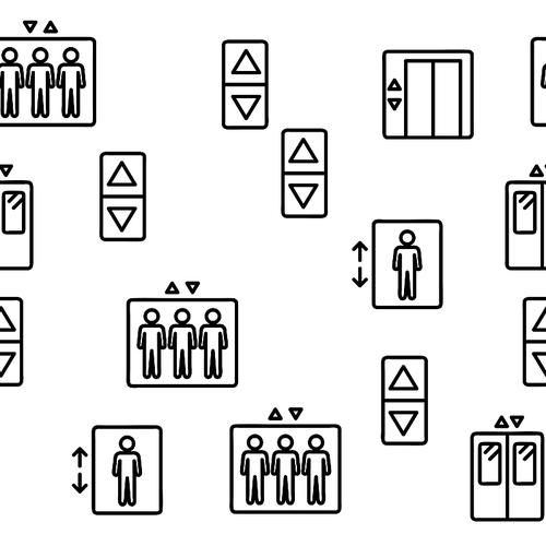 Passenger Elevator, Lift Vector Seamless Pattern Contour Illustration