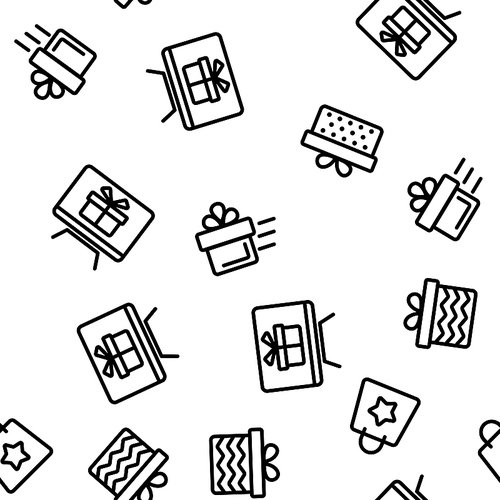 Gift Box, Present Seamless Pattern Vector Contour Illustration