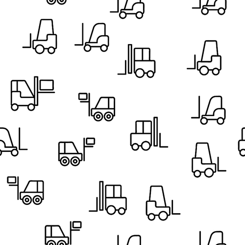 Forklift, Lift Truck Vector Seamless Pattern Thin Line Illustration