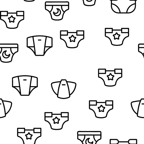 Baby Absorbent Diapers Vector Seamless Pattern Contour Illustration