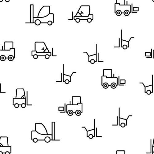 Forklift, Lift Truck Vector Seamless Pattern Thin Line Illustration