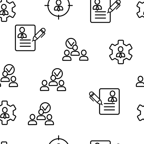 HR Human Resources Icons Set Vector Seamless Pattern Contour Illustration