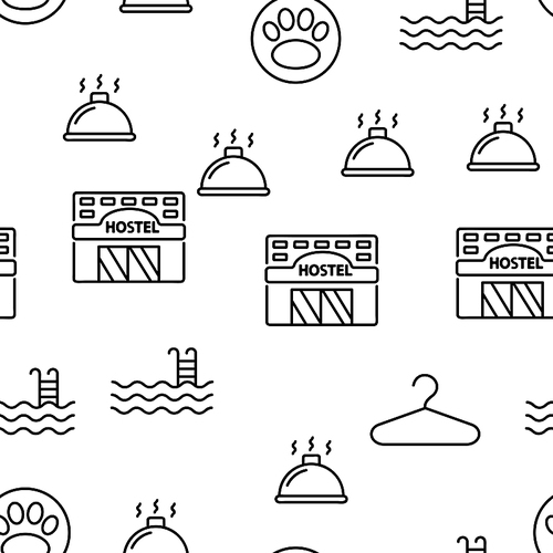 Hostel, Tourist Accommodation Vector Seamless Pattern Thin Line Illustration