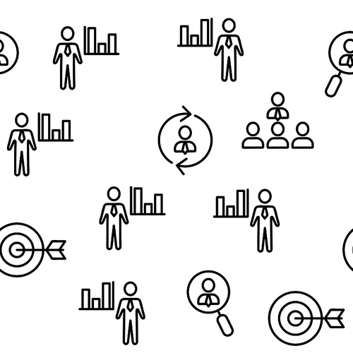 HR Human Resources Icons Set Vector Seamless Pattern Contour Illustration