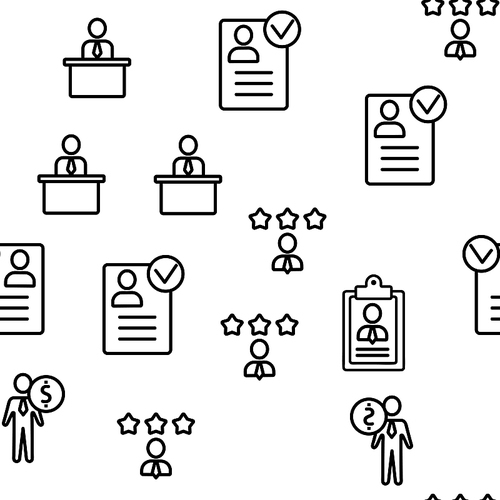 HR Human Resources Icons Set Vector Seamless Pattern Contour Illustration