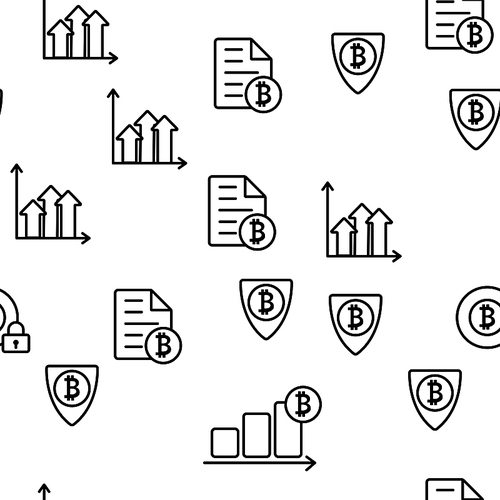 ICO, Bitcoin Vector Seamless Pattern Contour Illustration