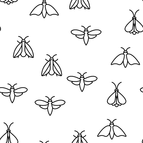 Moth, Insects Entomologist Seamless Pattern Vector Thin Line Illustration