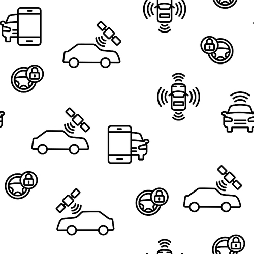 Smart Car Vector Seamless Pattern Thin Line Illustration