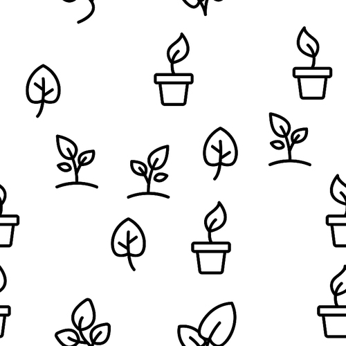 Different Plants Vector Seamless Pattern Thin Line Illustration