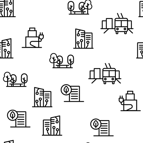 Smart City Vector Seamless Pattern Thin Line Illustration