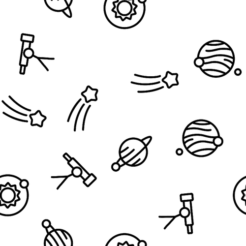 Space Exploration Vector Seamless Pattern Thin Line Illustration