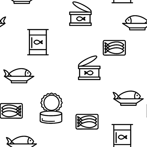 Tuna, Fish Products Vector Seamless Pattern Thin Line Illustration