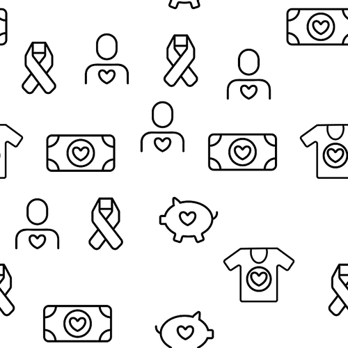 Volunteers, Charity Vector Seamless Pattern Thin Line Illustration