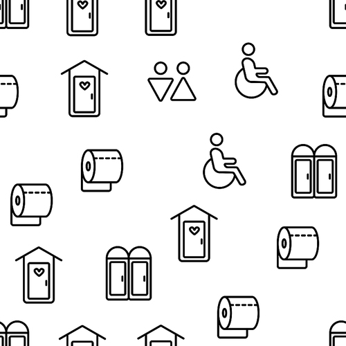 WC, Public Bathroom, Toilet Vector Seamless Pattern Thin Line Illustration