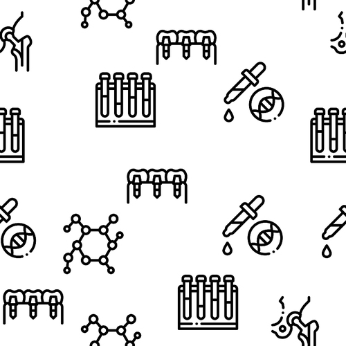 Biomaterials Seamless Pattern Vector Linear Pictograms. Black Contour Illustrations