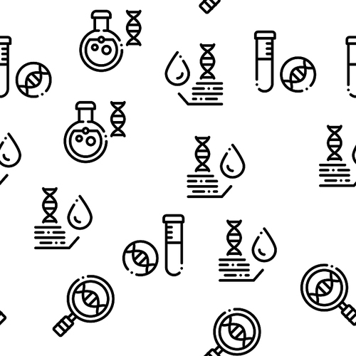 Biomaterials Seamless Pattern Vector Linear Pictograms. Black Contour Illustrations