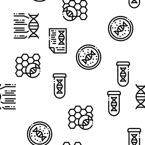 Biomaterials Seamless Pattern Vector Linear Pictograms. Black Contour Illustrations