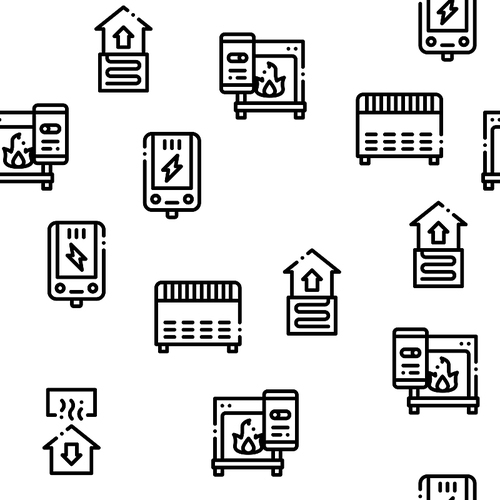 Heating And Cooling Seamless Pattern Vector Linear Pictograms. Black Contour Illustrations