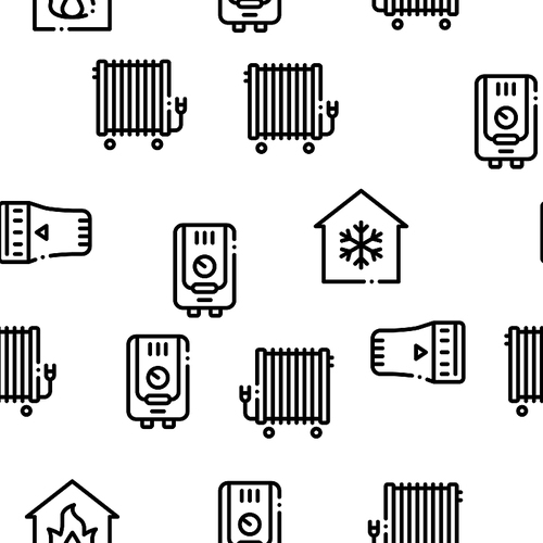 Heating And Cooling Seamless Pattern Vector Linear Pictograms. Black Contour Illustrations