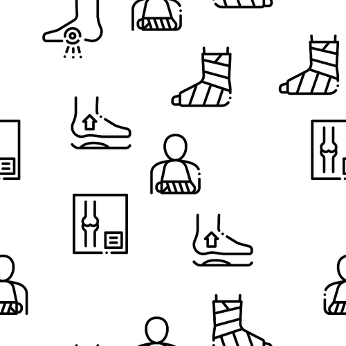 Orthopedic Seamless Pattern Vector Linear Pictograms. Black Contour Illustrations