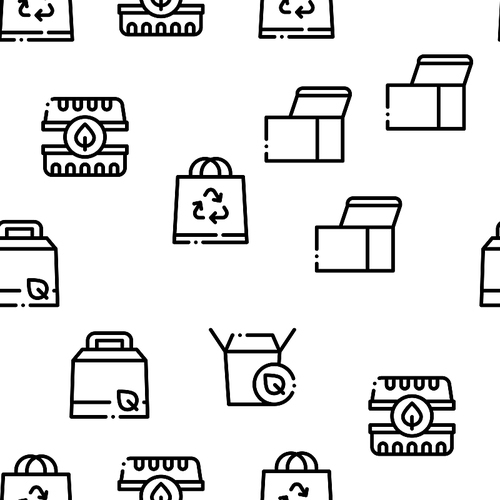 Packaging Seamless Pattern Vector Linear Pictograms. Black Contour Illustrations