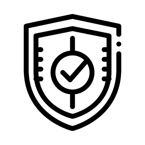 Shield Guard Protection Approved Mark Vector Icon Thin Line. Approved Sign On Document File And Hands, Computer Monitor And Smartphone Display Concept Linear Pictogram. Monochrome Contour Illustration