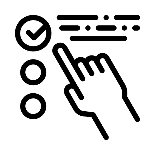 Hand Touch Check List Approved Mark Vector Icon Thin Line. Approved Sign On Document File, Protection Shield And Opened Carton Box Concept Linear Pictogram. Monochrome Contour Illustration