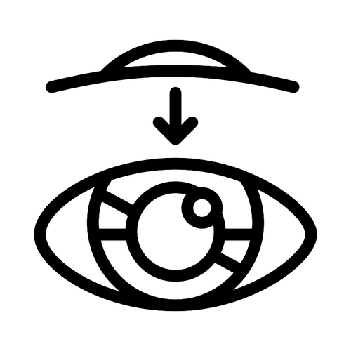 Eye Vision Contact Lens Biomaterial Vector Icon Thin Line. Biology And Science Flasks, Bioengineering, Dna And Medicine Vaccine Biomaterial Concept Linear Pictogram. Monochrome Contour Illustration