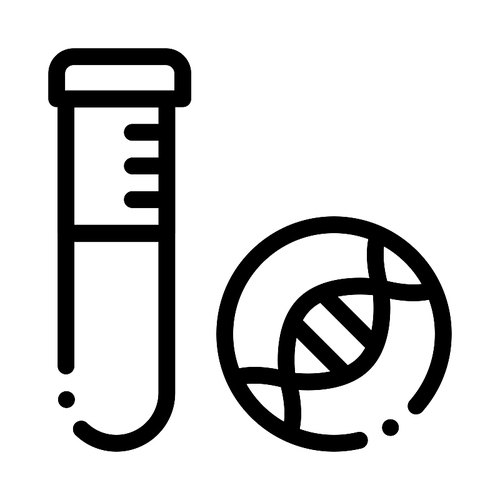 Glass Vial With Liquid Biomaterial Vector Icon Thin Line. Biology And Science Flasks, Bioengineering, Dna And Medicine Vaccine Biomaterial Concept Linear Pictogram. Monochrome Contour Illustration