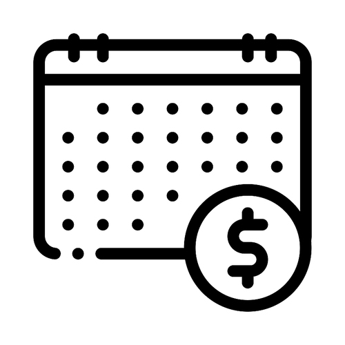 Financial Calendar And Dollar Coin Vector Icon Thin Line. Money On Smartphone Display And Magnifier, Financial Accounting Concept Linear Pictogram. Commerce Monochrome Contour Illustration